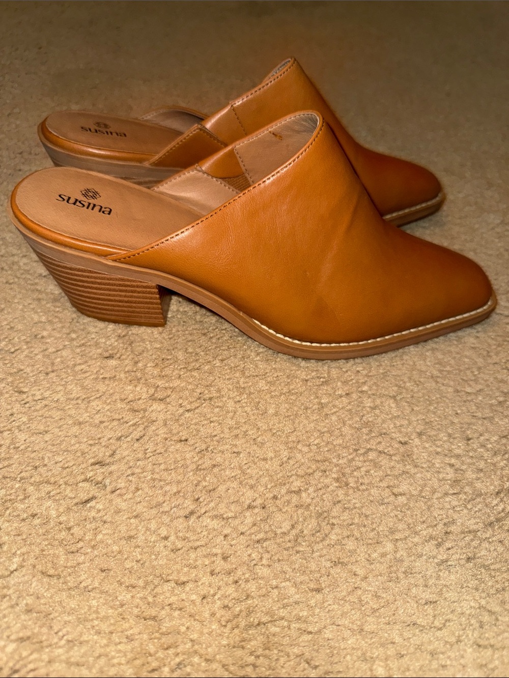 Susina Justina PU Mule Heels Tan Slip On Block Heel Size 8.5M